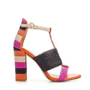 Zara Raffia Color Block Heeled Sandal